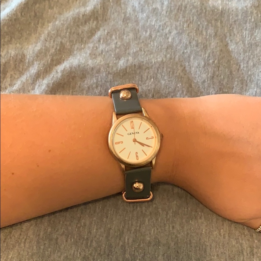 grey and rose gold geneva watch